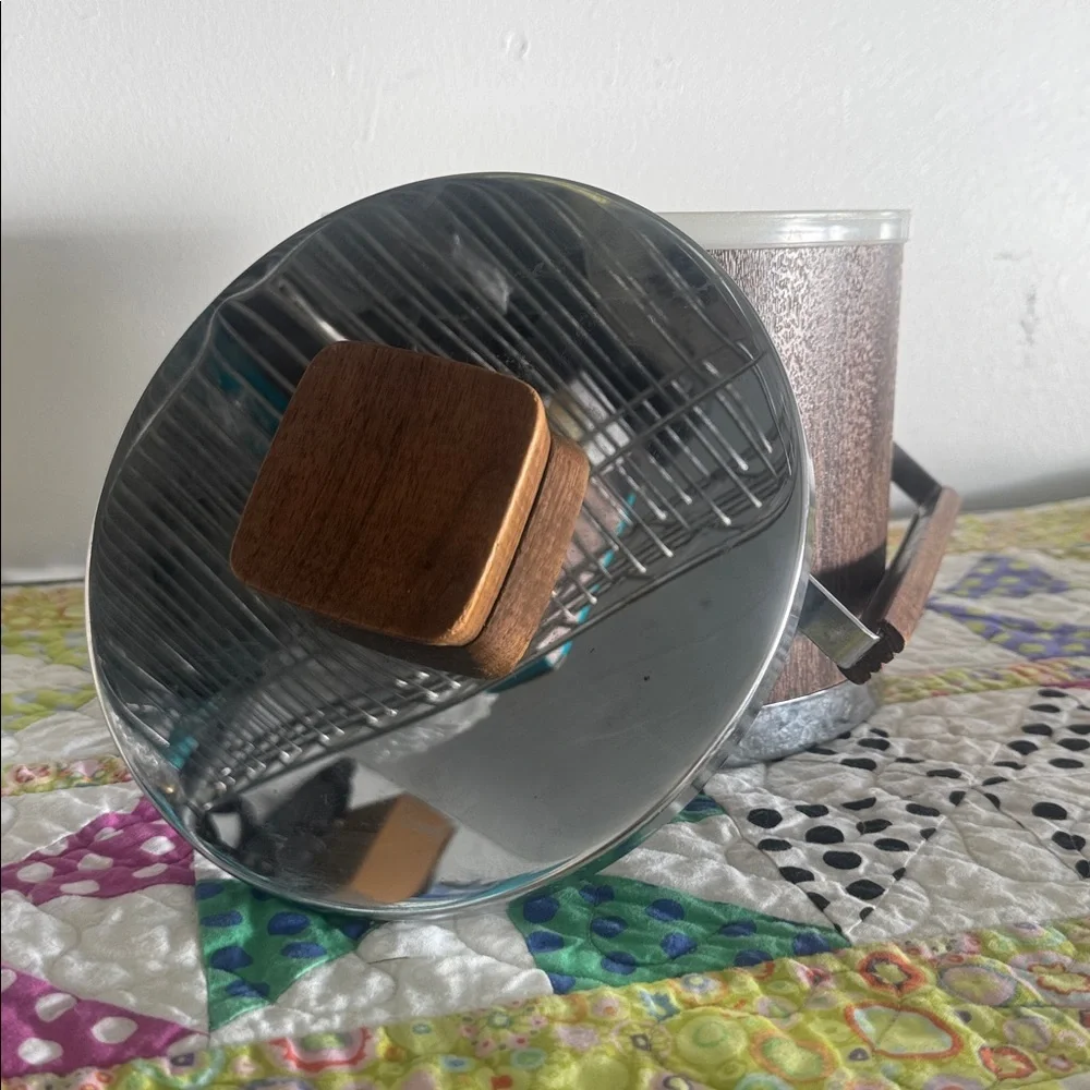 VINTAGE 60s/70s Mid Century KROMEX Walnut & Chrome Steel Ice Bucket, Butter Dish